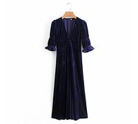 HJUGHPN Robe en velours pour femme - Manches papillon - Col en V profond - Élégante - Taille M