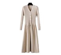 HJUGHPN Robe longue en tricot pour femme - Automne et hiver - Col en V - Robe pull - Robe de bureau épaisse
