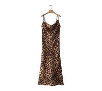 HJUGHPN Robe longue léopard à bretelles pour femme, robe tempérament sexy, robe longue, robe ajustée, robe sexy (taille XS)