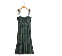 HJUGHPN Robe midi à bretelles pour femme Printemps Automne Slim Casual Top Imprimé Robe longue (S)