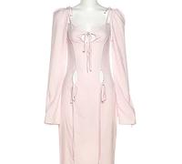 HJUGHPN Robe midi ajourée pour femme, robe moulante sexy à manches longues dos nu pour l'automne et l'été, robe élégante pour fête, club, (L)