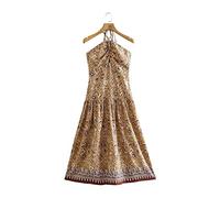 HJUGHPN Robe midi dos nu à imprimé floral pour femme avec trou pour femme Fermeture éclair dans le dos (M)