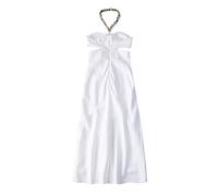 HJUGHPN Robe midi pour femme avec chaîne ajourée - Dos nu - Fermeture éclair avec doublure - Taille S