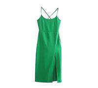 HJUGHPN Robe midi pour femme avec fente sur le devant - Vert - Sexy - Dos nu - Fermeture éclair - Bretelles fines - (M)