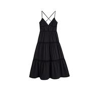 HJUGHPN Robe midi sexy avec col en V profond en dentelle au crochet Patchwork bretelles spaghetti Noir Taille M