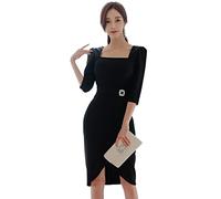 HJUGHPN Robe moulante élégante à col carré pour femme, pour le bureau, la soirée, les fêtes, sexy et simple (taille M)