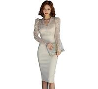 HJUGHPN Robe moulante pour femme, robe crayon en dentelle sexy à manches longues pour femme, robe décontractée simple (M)