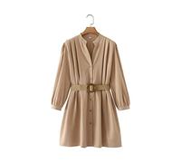 HJUGHPN Robe plissée avec ceinture pour femme, robe chemise à manches pour femme, streetwear (L)