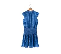 HJUGHPN Robe plissée rétractable pour femme avec col montant imprimé à volants Taille M