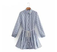 HJUGHPN Robe pour femme à imprimé floral avec volants - Mini robe chemise chic à lacets - Taille XS