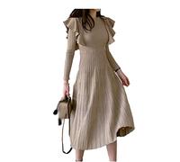 HJUGHPN Robe pour femme avec col élégant - Jupe longue en tricot épais - Manches longues - Robe pull pour femme - Robe d'automne et d'hiver