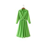 HJUGHPN Robe pour femme avec col rabattable, couleur unie, nœud croisé, robe slim plissée ligne A (L)