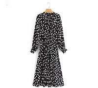 HJUGHPN Robe pour femme - Imprimé vintage - Robe midi décontractée - Manches lanterne rétro - À lacets - Chic - Taille XS