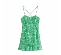 HJUGHPN Robe pour femme - Mini robe vintage à imprimé floral - Dos nu - Élastique - Bretelles croisées fines - Taille L