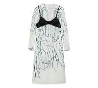 HJUGHPN Robe pour femme Printemps et Automne Vintage Élégante Robe Femme Imprimée Manches Longues Col V Robe avec Petite Bretelle Noire Robe Femme