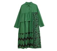 HJUGHPN Robe pour femme style patchwork imprimé volants vert rue automne robe chemisier robe bureau dame robe de travail femme robe de printemps décontractée
