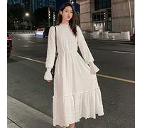 HJUGHPN Robe pour femme tempérament d'automne épais couleur unie pull à manches évasées décontracté (blanc, XXL)