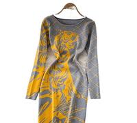 HJUGHPN Robe pull pour femme avec impression animale - Robe en tricot à manches longues - Robe trapèze élastique courte