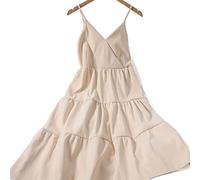 HJUGHPN Robe sans manches pour femme avec col en V et volants dos nu - Longueur mi-mollet - Style élégant (bordeaux)