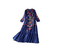 HJUGHPN Robe vintage chic pour femme - Broderie florale - Mini robe de plage à manches courtes en coton et lin