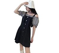 HJUGHPN Robes d'été pour femmes, robes courtes à manches papillon, patchwork, sans bretelles, pour étudiantes, dos nu, robe moulante sexy (L)