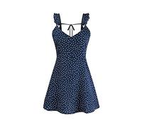 HJUGHPN Robes d'été sexy pour femme - Taille haute - Imprimé à pois - Mini robes à lacets dans le dos - Robe dos nu (XL)