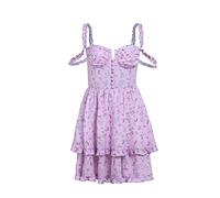 HJUGHPN Robes d'été violettes à motif floral pour femme, jolie robe sexy et évasée à volants (taille M)