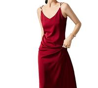 HJUGHPN Robes élégantes pour femmes, robe d'été longue, sans manches, avec bretelles, sexy (bordeaux, XL)