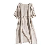HJUGHPN Robes en coton et lin pour femmes, robes décontractées à manches courtes, élégantes, mi-longues, pour fête d'été