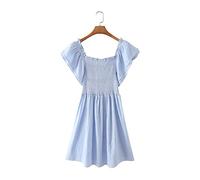 HJUGHPN Robes pour femme à manches bouffantes patchwork rétréci plissée mini robe d'été en dentelle agarique douce (L)
