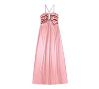 HJUGHPN Robes pour femme avec robe midi froncée, dos nu, bretelles spaghetti croisées, robes pour femmes (L)