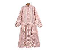 HJUGHPN Robes pour femme chic et tendance avec broderie ajourée - Robe chemise midi vintage à manches lanternes boutonnées (L)