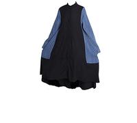 HJUGHPN Robes pour femme grande taille pour femme automne à manches longues vêtements décontractés bleu noir denim patchwork robe boutonnée unique robe