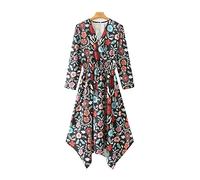 HJUGHPN Robes pour femme - Imprimé tendance - Robe midi asymétrique vintage à manches longues - Taille élastique - Taille M