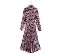 HJUGHPN Robes pour femmes à imprimé géométrique décontracté avec écharpes Robe chemise à manches longues plissées (M)