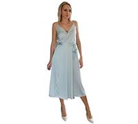HJUGHPN Robes pour femmes - Robe midi séduisante à bretelles spaghetti - Col en V profond - Robe de fête élégante de couleur unie vintage (robe vert clair, taille M)