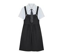 HJUGHPN Robes pour femmes style preppy 2 pièces ensemble d'été manches courtes coton chemise blanche avec cravate et robe porte-jarretelles noire longueur genou femme