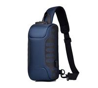 HJUGHPN Sac de poitrine pour homme - Sac à bandoulière étanche USB - Antivol - Court - Sac de poitrine de designer - Bleu