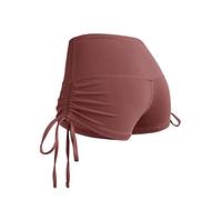 HJUGHPN Short de fitness pour femme - Short push-up sexy pour sports de plein air, course à pied, exercice - Bandage latéral serré - Séchage rapide - Rouge - Taille S