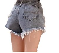 HJUGHPN Short d'été décontracté pour femme - Style vintage - Esthétique - Taille haute - Short en jean pour femme - Ample déchiré - Sexy - Jambe large (A, 4XL)