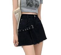 HJUGHPN Short en jean pour femme - Design irrégulier - Tendance - Chic - Cool - Style streetwear - Taille haute - Vintage - Doublure en fourrure