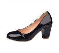 HJUGHPN Talons hauts pour femme - Chaussures noires en cuir verni à bout rond - Talons hauts rouges pour mariage (Noir, 47 (28,5 cm)