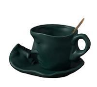HJUGHPN Tasses créatives en forme de visage en porcelaine et soucoupe en céramique, tasse à thé, tasse à café, tasse de bureau, cadeau de mariage (vert)