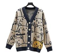 HJUGHPN The Film Web Cardigan en tricot avec col en V Motif chat