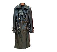 HJUGHPN Trench en cuir synthétique pour femme avec revers à double boutonnage et manches longues Taille M