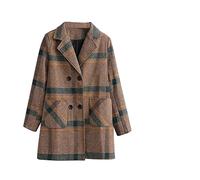 HJUGHPN Veste ample et chaude en laine pour femme - Parkas - Vêtement d'extérieur à carreaux - Revers imprimé à manches longues - (L)