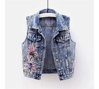 HJUGHPN Veste courte en jean pour femme avec perles à ongles pour le printemps et l'été
