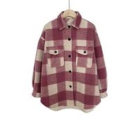 HJUGHPN Veste en laine à carreaux avec poche boutonnée pour femme - Style décontracté - Manches longues - Simple boutonnage - Poches à carreaux - Manteau pour l'automne et l'hiver