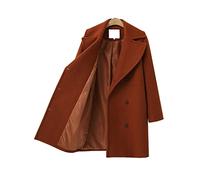 HJUGHPN Veste longue en laine pour femme - Manteau classique ample à double boutonnage - Automne et hiver - Noir - Manteau épais (M)