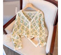 HJUGHPN Veste pour femme à motif floral ajouré pour femmes, haut court décontracté à col en V (taille S)
